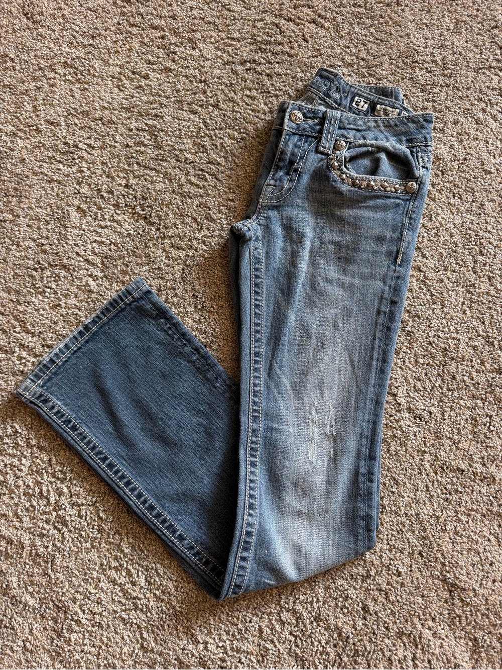 Miss Me Blue Wash Bootcut Jeans with Jeweled Pocket